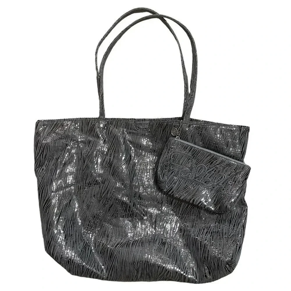 Carlos Falchi Fatto A Mano Tote Bag Metallic Silver Zebra Pouch Incuded